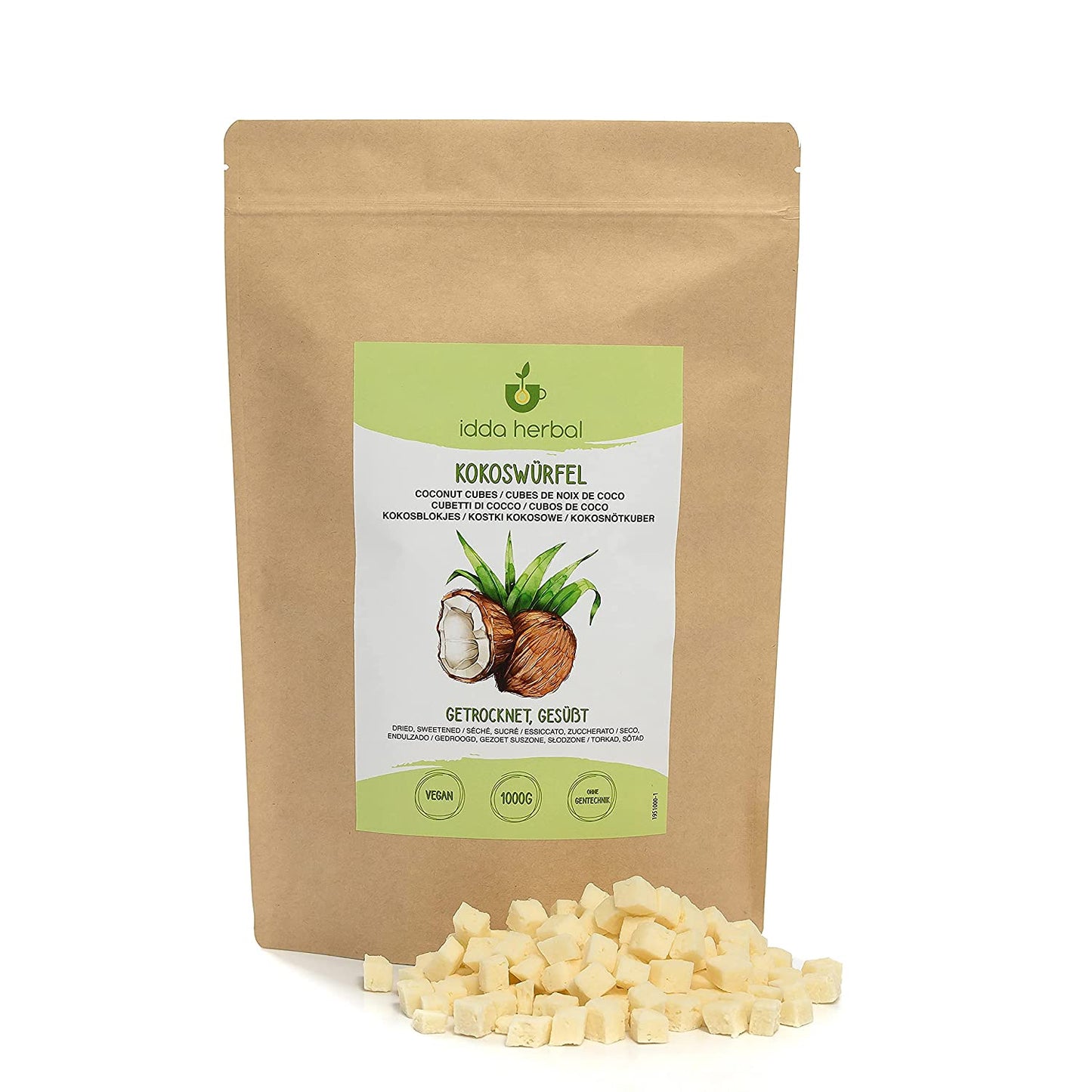 Coconut cubes, dried