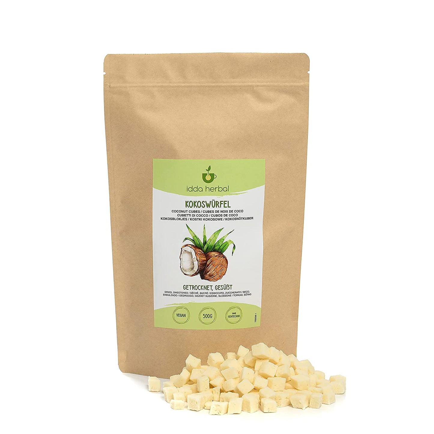 Coconut cubes, dried