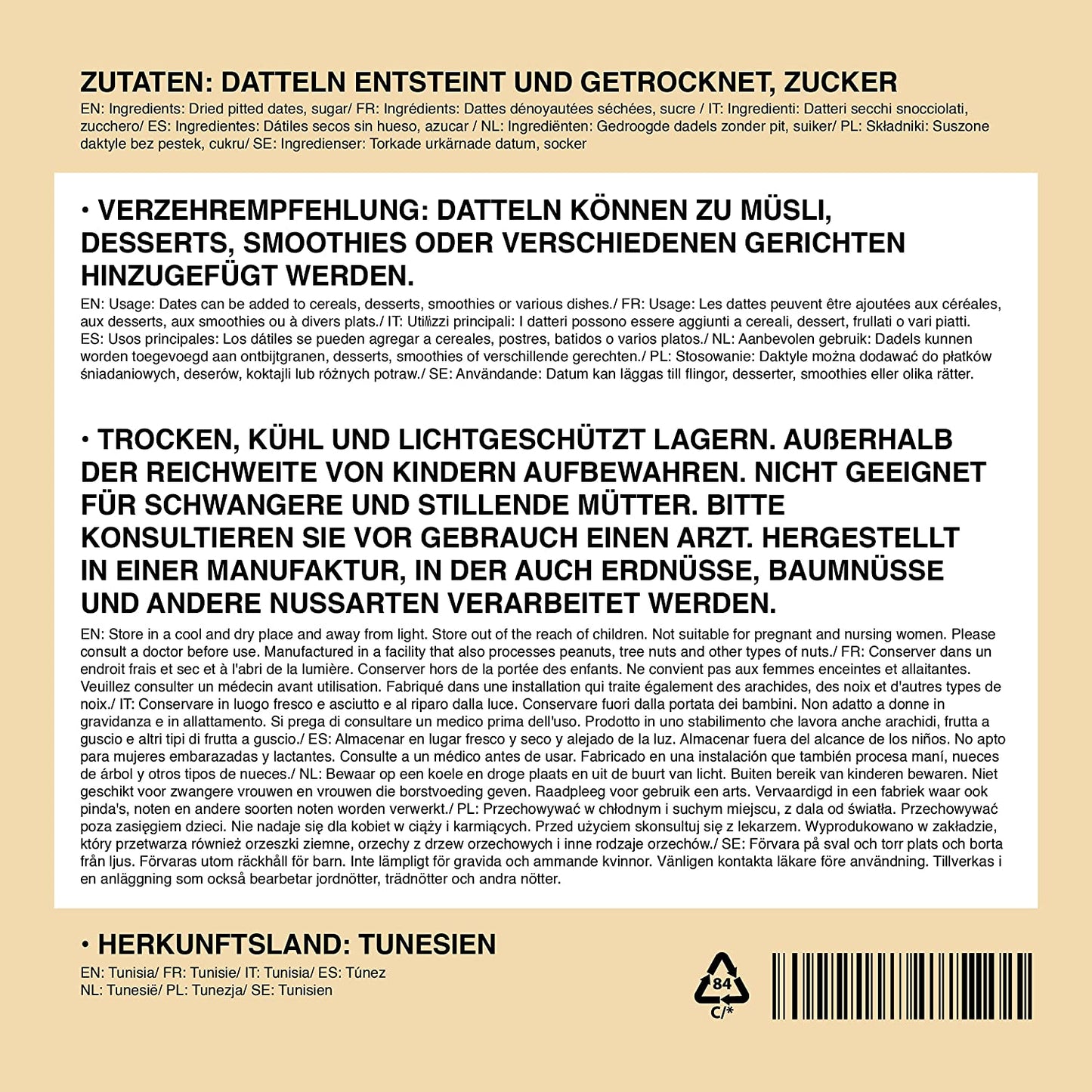 Dates, pitted, dried