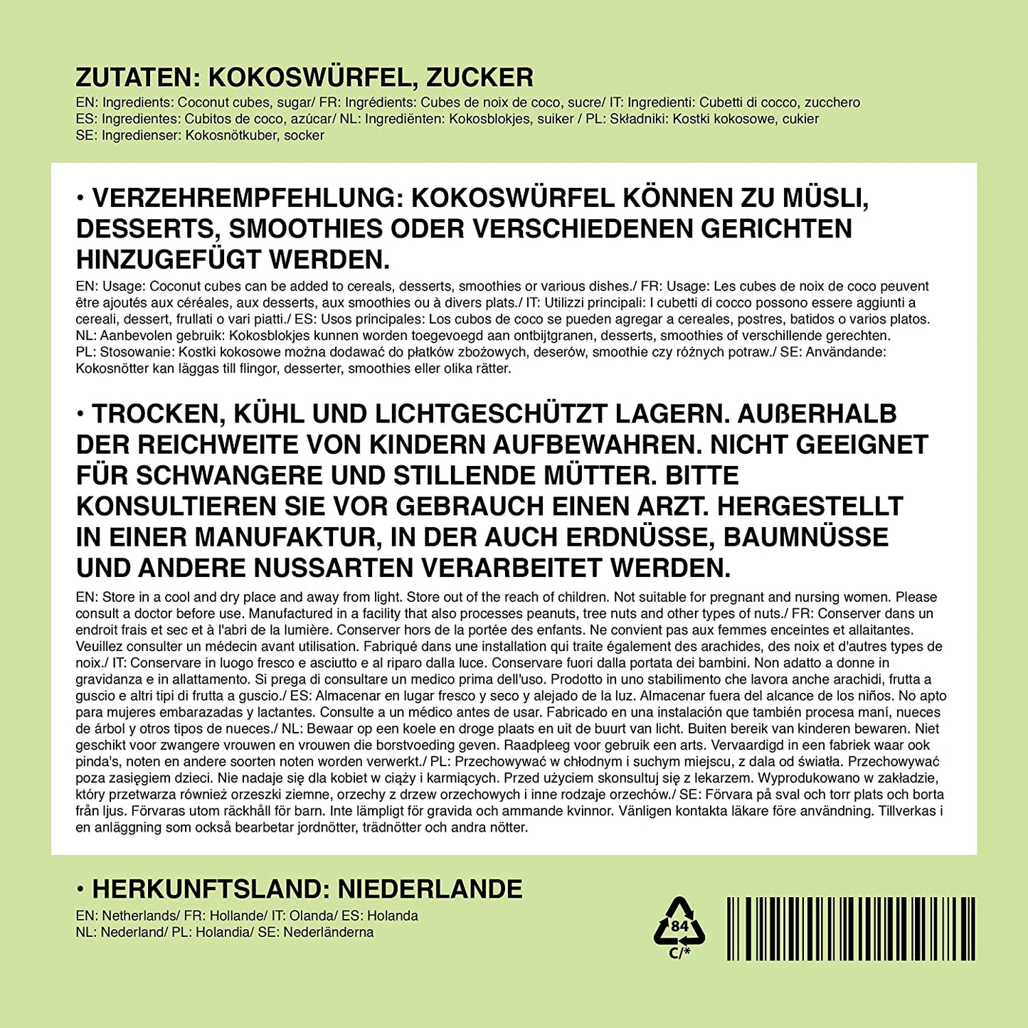 Coconut cubes, dried