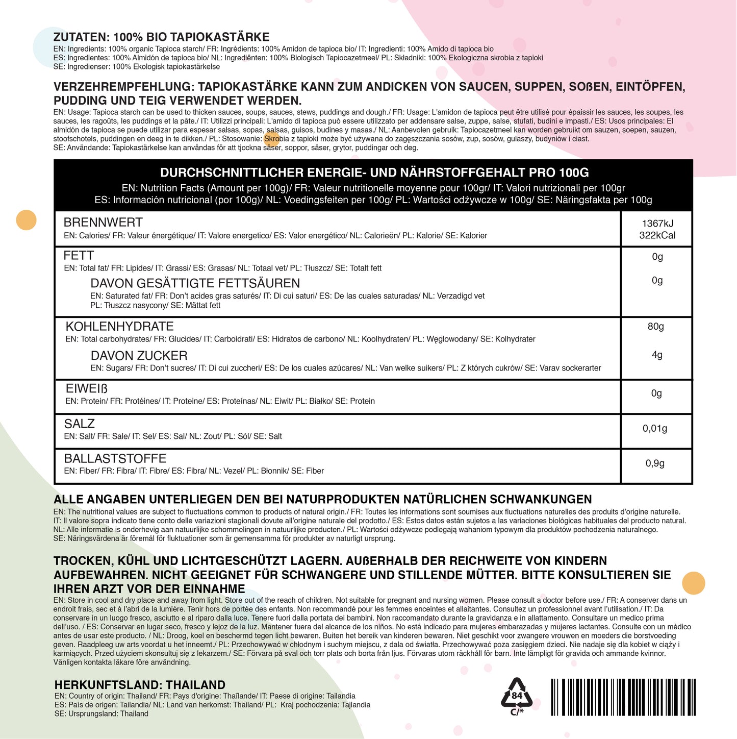 Organic tapioca starch