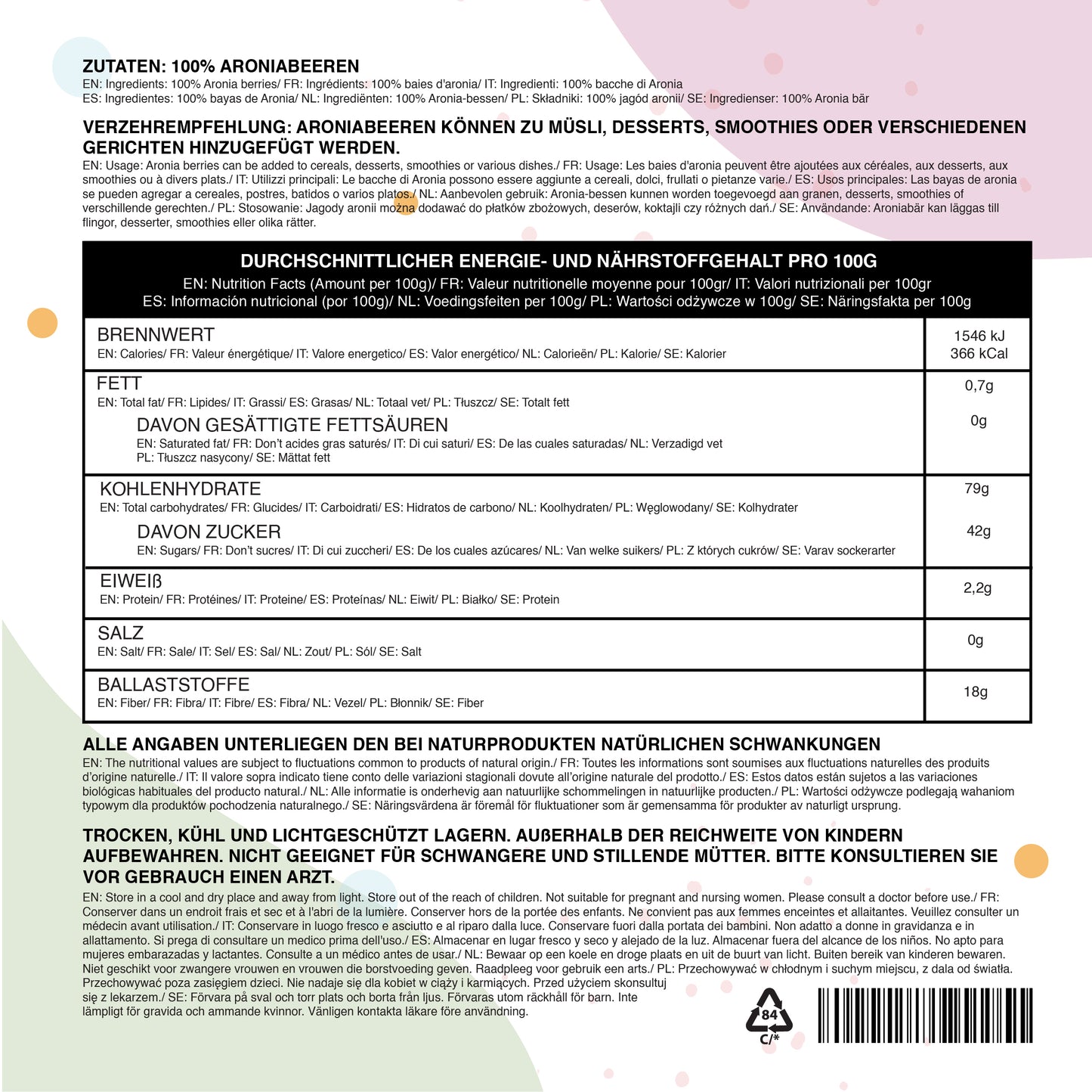 Organic aronia berries, dried