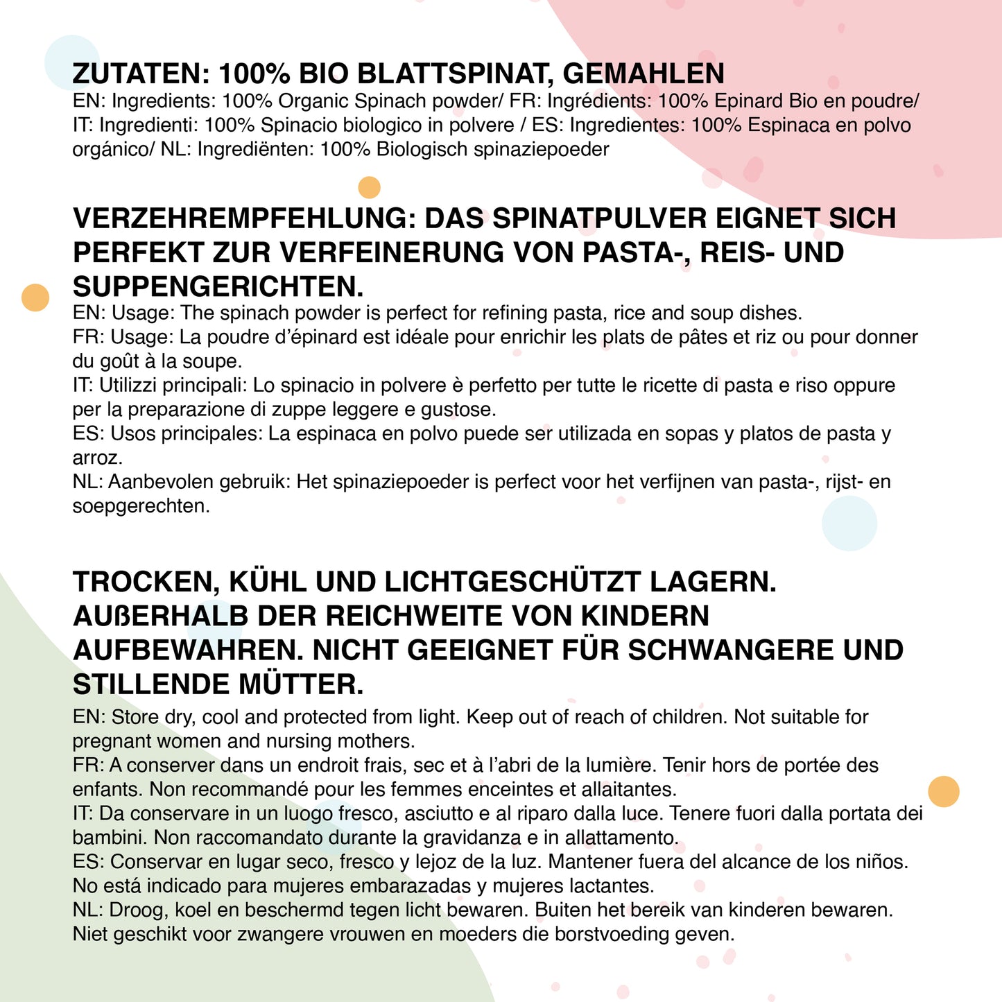 Organic spinach powder